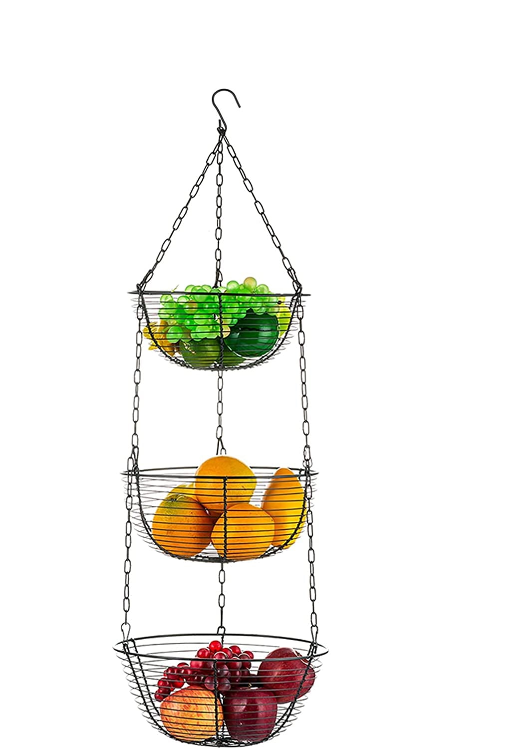 NOGIS Hanging Fruit Basket 3 Tier Wire Basket Heavy Duty Metal Basket
