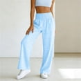 thumbnail image 4 of Qiopertar Women's High Waist Casual Pants with Pockets Plaid Checkered Trousers Elastic Waistband Comfy Relaxed Fit Loose Lounge Bottoms, Light Blue L, 4 of 6