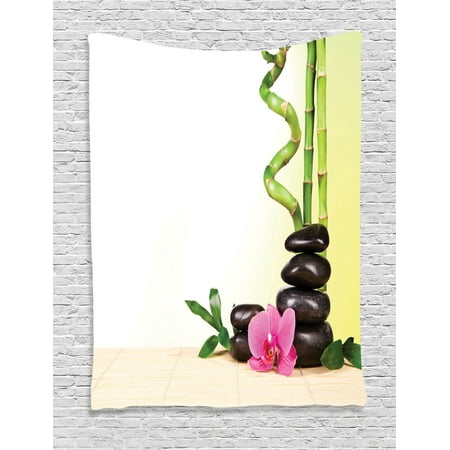 Spa Decor Wall Hanging Tapestry, Spa Still Calm Life Theme With Relax Symbol Bamboo Sprouts And Rocks Asian Meditative Zen Concept, Bedroom Living Room Dorm Accessories, By