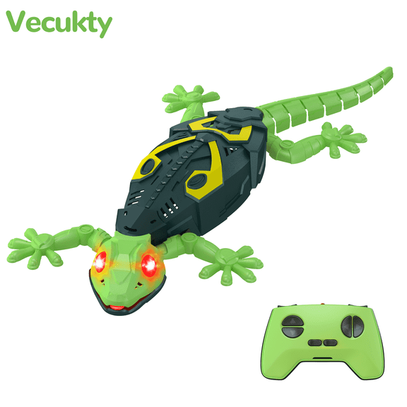 Vecukty Wall Gecko,Rechargeable & Climbs Up Walls Remote Control Toys,2.4GHz RC Reptile with Swing Head & Wagging Tail,RC Robot Toys for Boys & Girls Ages 4 & Up,Green