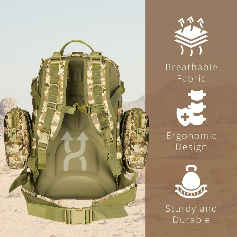 3-in-1 Tactical Backpack (Desert Camo) 55L Large Army Assault Pack w/  Detachable Shoulder Messenger Bag 2 Side Packs, MOLLE Gear Attachment  System, Bug-out Bag Daypack Rucksack for Outdoor Hiking - Walmart.com
