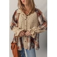 thumbnail image 5 of Boho Women's Patchwork Plaid Shacket in Ashleigh Blue – Distressed Waffle Knit with Long Ruffled Sleeves for Fall Outings | M, 5 of 5