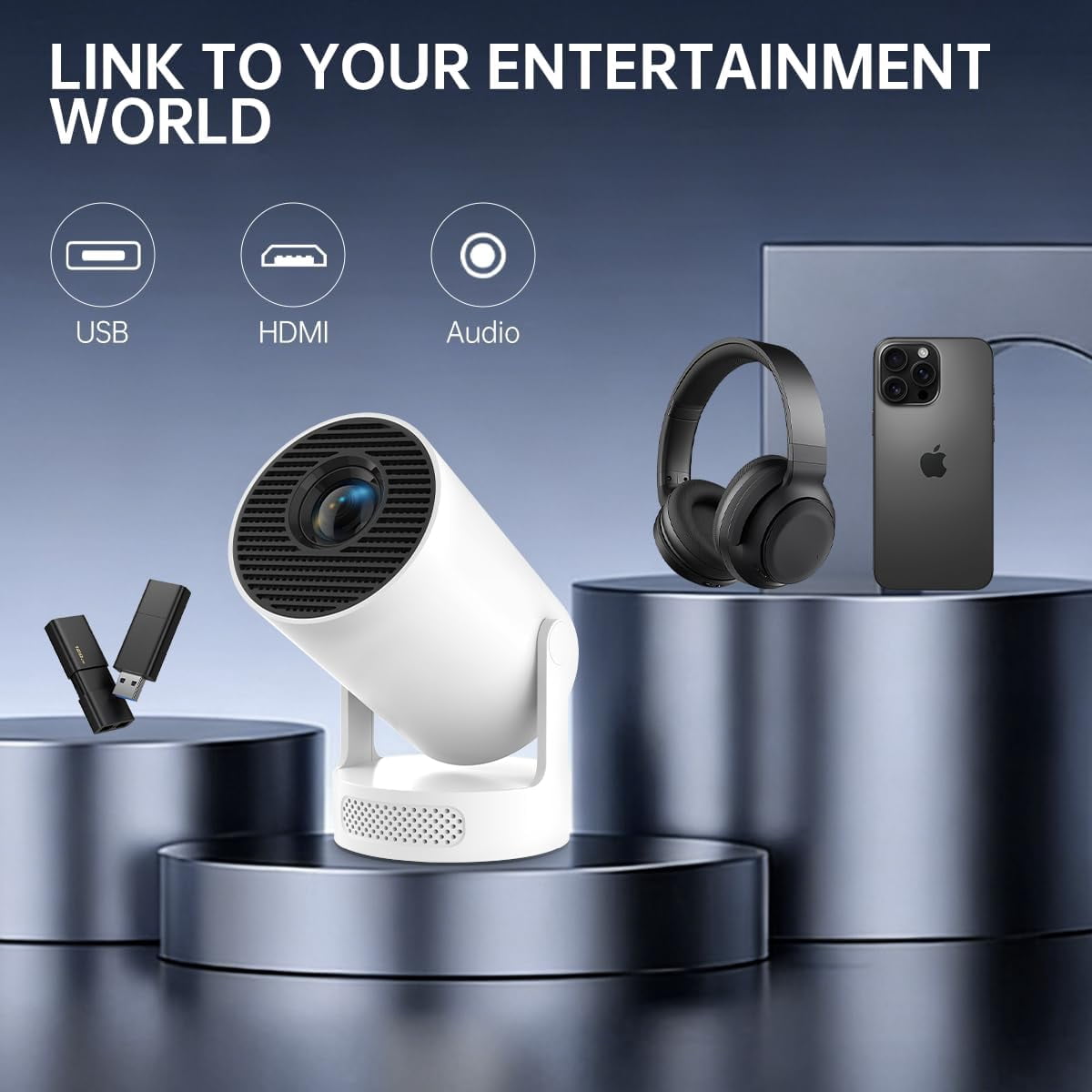 Projector with WiFi 6  5.4, 170 ANSI Portable 1080P Support, Android 11 Auto  210 Rotatable Home Theater