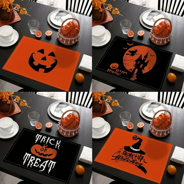 Juego de 4 manteles individuales de Halloween, manteles individuales rectangulares con forma de calabaza y fantasma, manteles individuales para cocina y fiestas de Halloween