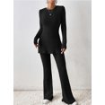thumbnail image 2 of Ensemble haut à col rond et pantalon large pour femme - Costumes simples et amples pour la maison (negro XL), 2 of 9