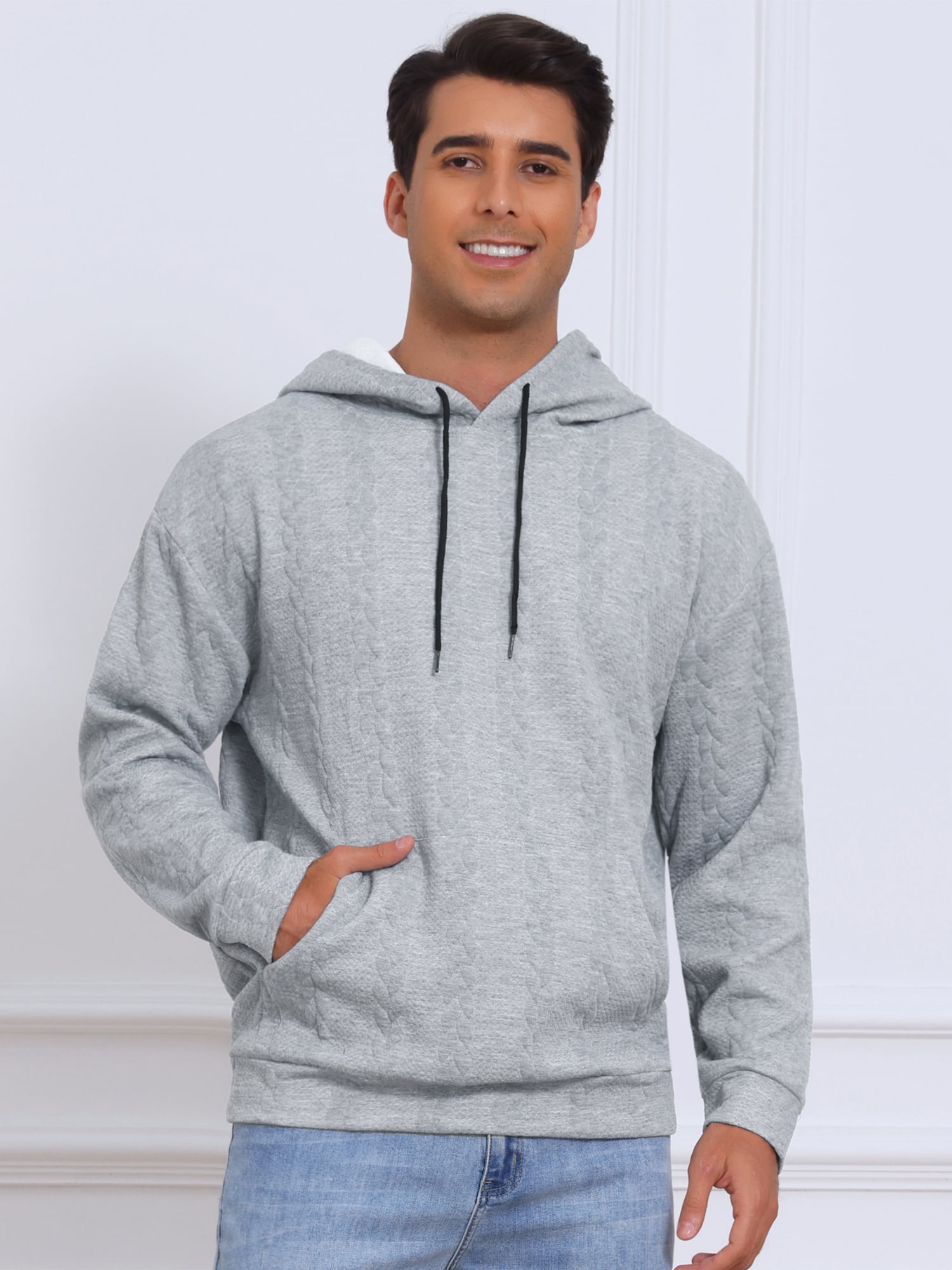 DARING DIVA Long Sleeve Jacquard Pullover Hooded Sweatshirts XL Gray