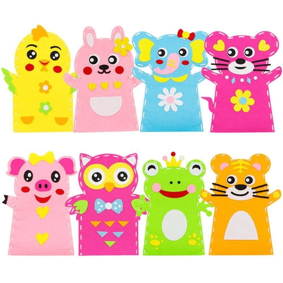 Falleo Clearance 8 Pcs Animals Felt Hand Puppets Kits for Kids DIY Sewing Puppets Craft Toy Gifts for Preschool Theater Storytelling Pretend Play