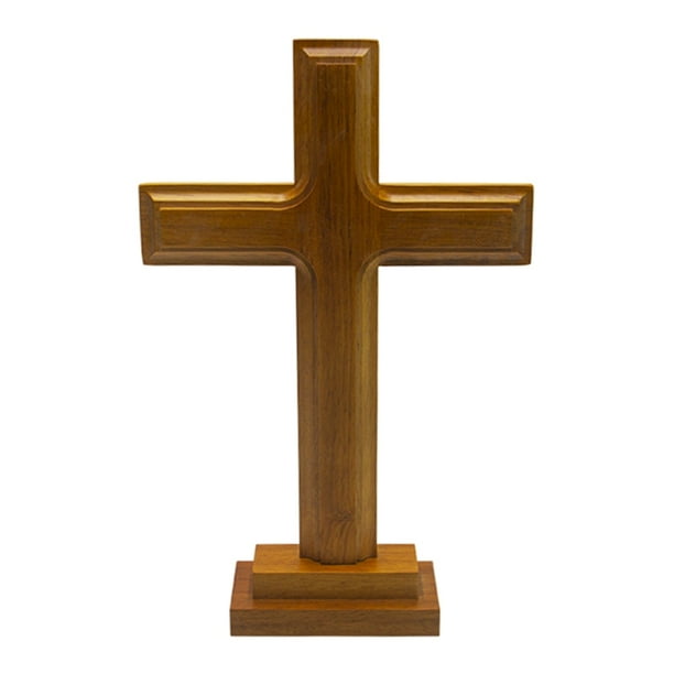 OOKWE Wooden Standing Cross Decor Altar Cross with Stand DoubleSided