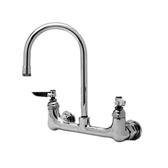 t&s brass b-0331-cc faucet, wall mount, 8" centers, swivel gooseneck, 1/2" npt male inlets