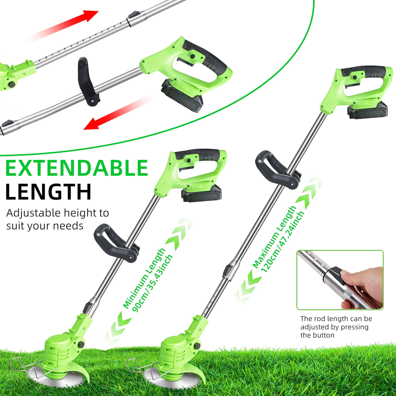 Paddsun Electric Cordless Lawn Trimmer, 21V Weed Wacker with Wheels Grass Edger Tool for Lawn Yard Garden