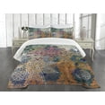 thumbnail image 3 of Ambesonne Ethnic Quilted Bedspread Set 3 Pcs, Mandala and Peacock Feathers, Queen Size, Multicolor, 3 of 5