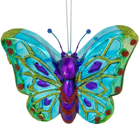 4.5" Blue and Pink Butterfly Glass Christmas Ornament