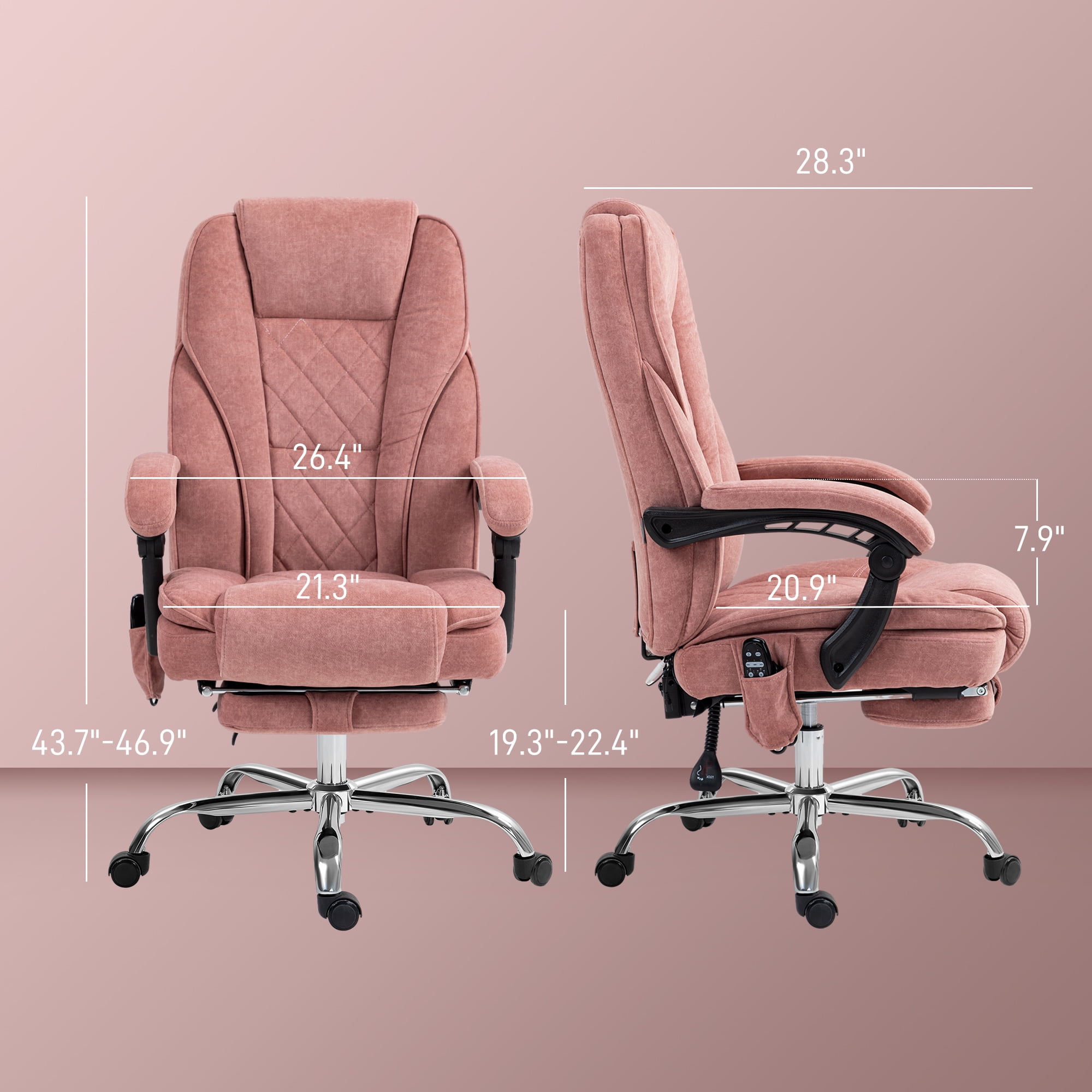 Vinsetto Massage Office Chair with Heat, Reclining, Footrest, Pink