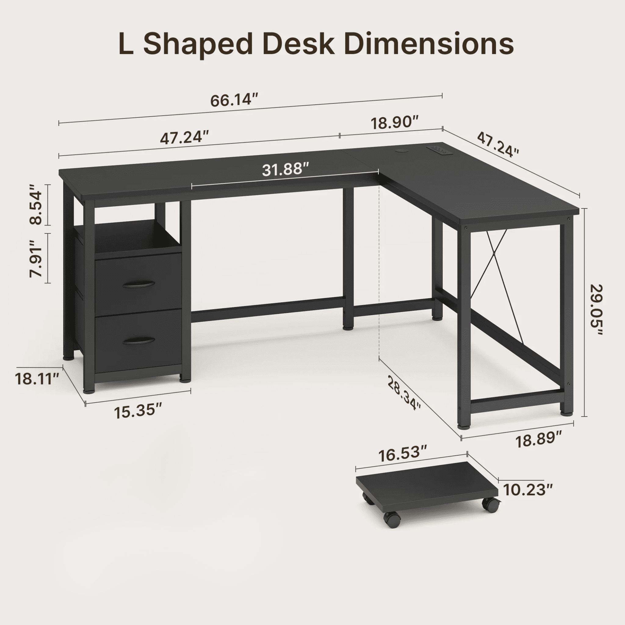 Desk, Lofka 66 Inch L Shaped Home Office Desk with 2 Drawers and Charging Station, Black