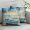 thumbnail image 3 of BANET Decorative Throw Pillow Case Pack of 2, Fishing Boat on on Backdrop Grunge Print, Couch Bedroom Living Room Cushion Cover, Orange Blue 22x22in, 3 of 7