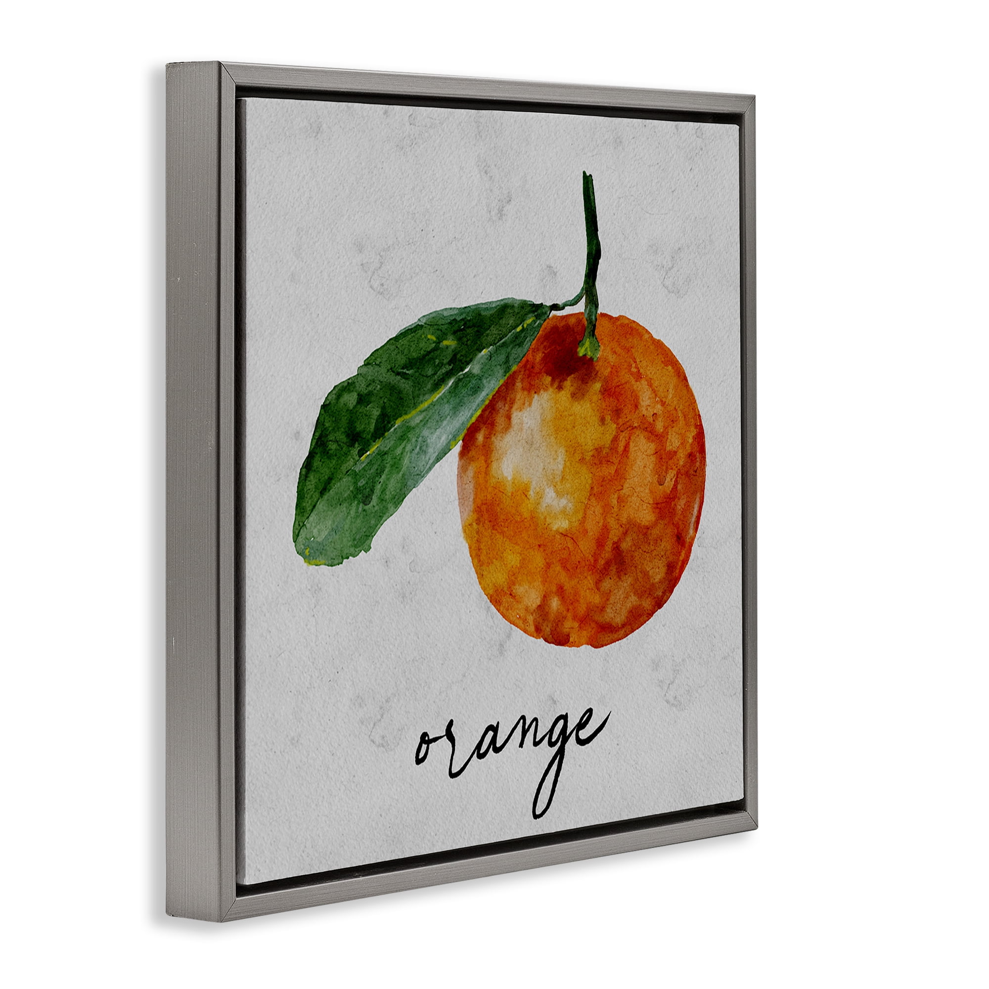 Stupell Industries Vintage Orange with Leaf Food & Beverage Painting Gray Floater Framed Canvas Art Print Wall Art, 25 x 25