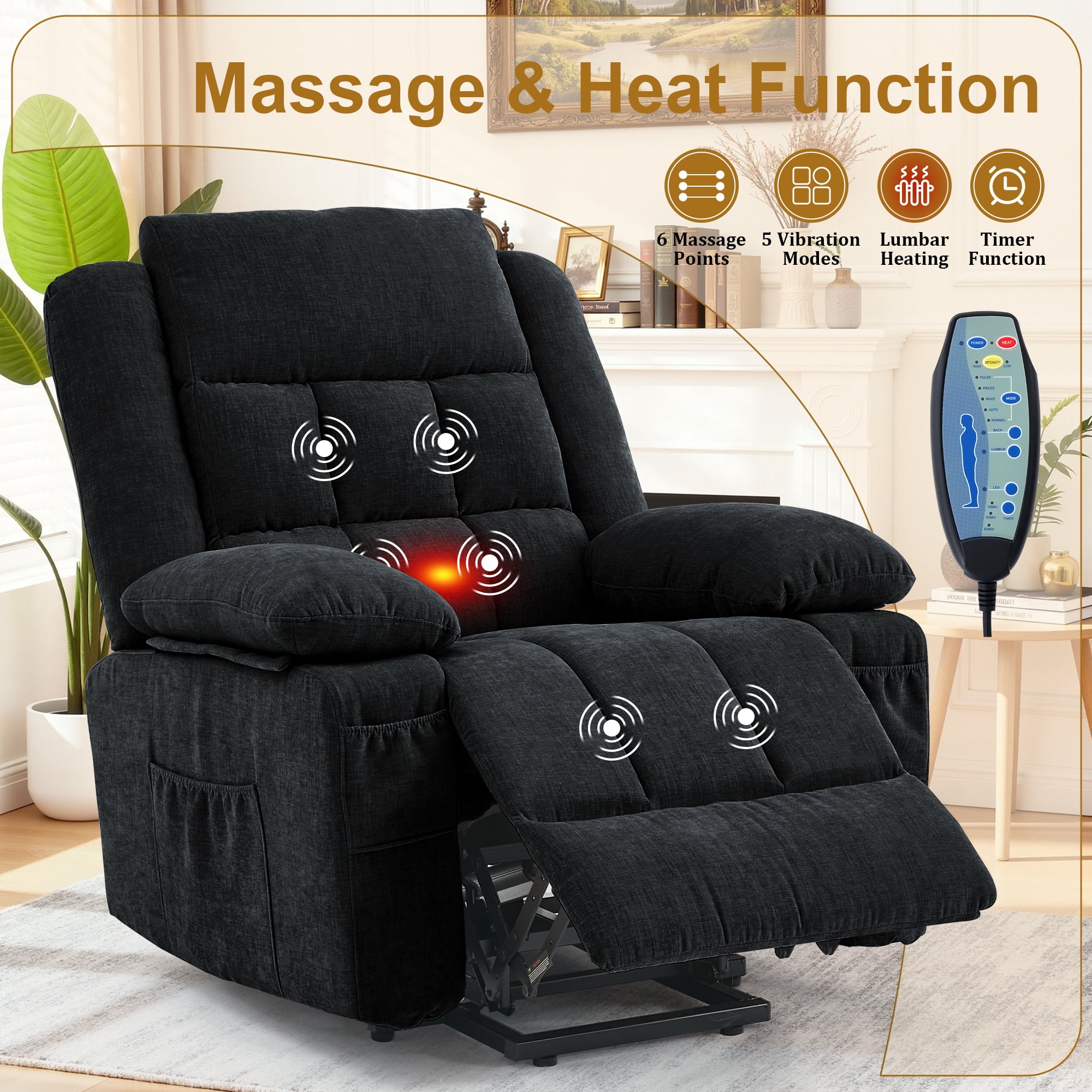 Korser Power Lift Recliner for Elderly with Heat and Massage Recliner Chair with Infinite Position Electric Lift Chair for Living Room,Black