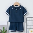 thumbnail image 5 of Tfken Toddler Teen Girls Outfits Sets Size 18-24 Months Solid Color Short Sleeve T Shirts Shorts Fashion Relaxed Striped Navy Clothing Set, 5 of 6
