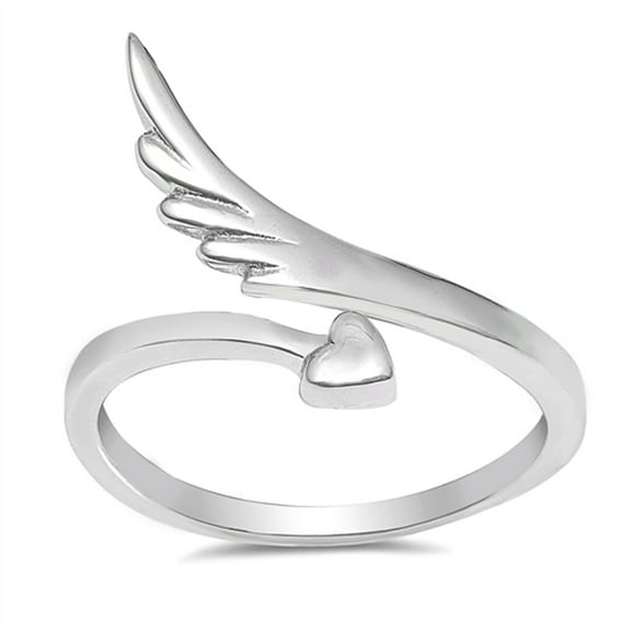 Wing Heart Promise Arrow Open Ring .925 Sterling Silver Band Jewelry Female Male Unisex Size 4