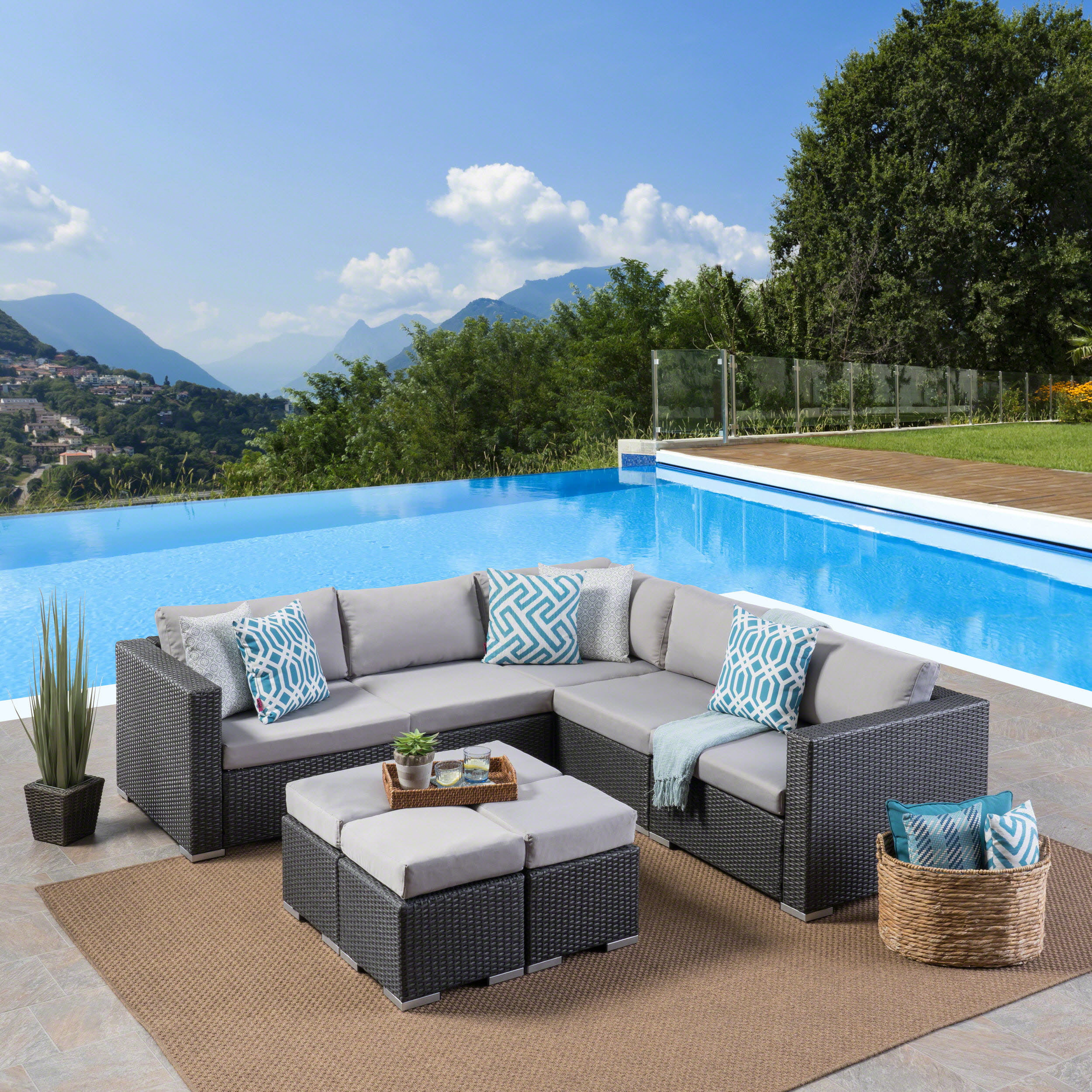 Faviola Outdoor 9 Piece Wicker Sectional Sofa Set With Aluminum Frame And Cushions Grey Silver