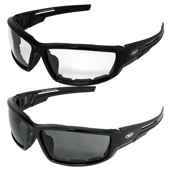 Lot of 2 Motorcycle Padded Glasses Sunglasses Clear and Smoke ATV Quad Moped Small
