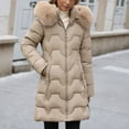 thumbnail image 2 of Cnbwig Parkas for Womens Fashion Shirts Mid Length Winter with Detachable Hood Waist Drawstring Warm Thickened Padded Coat Solid Color Ladies Winter Parkas Khaki L, 2 of 6