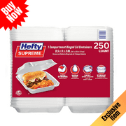 Hefty Supreme Foam Hinged Lid Container, 1-Compartment, 250 Count