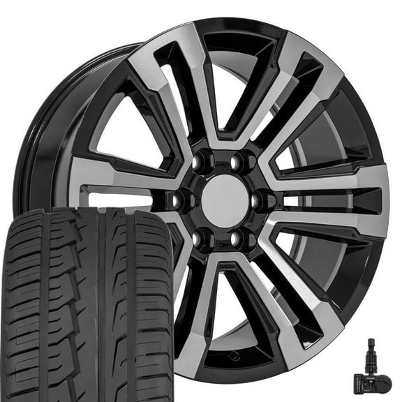 OE Wheels CV44 20 Inch Rims and Tires Fit Yukon Denali Style 6x139.7 20x9 Gloss Black Machined - Hollander 5822 - iMove Gen 2 275/55-20 (Set of 4)