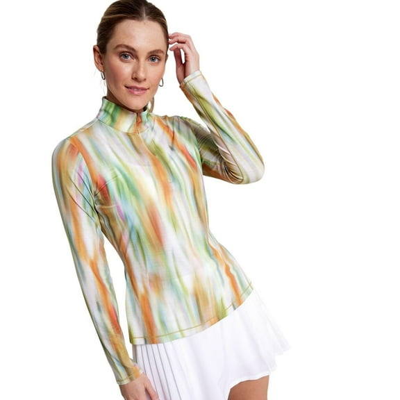 CALIA Women's Tissue Texture UV 1/4 Zip Golf Pullover, Small, Filtered Flora Multi