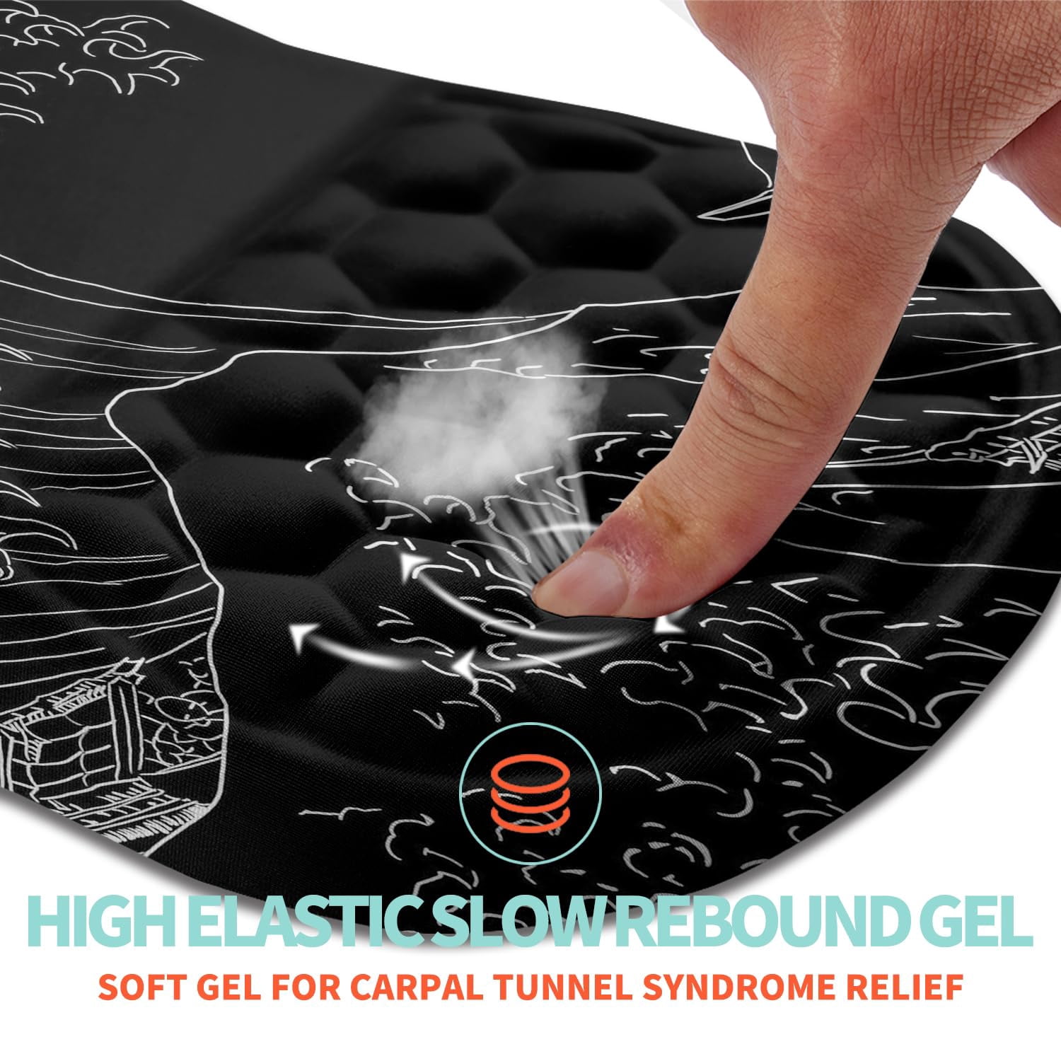 Mouse Pad Wrist Support With Memory Foam Massage Bulge  Carpal Tunnel Mousepad Rest For Mouse(12x8 Inch Sea Wave)