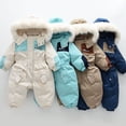 thumbnail image 5 of Xfvqtps Snowsuit One Piece Fake Fur Hooded Rompers Keep Warm Color Blocking Waterproof Windproof Winter Jumpsuits Light Blue, 5 of 5