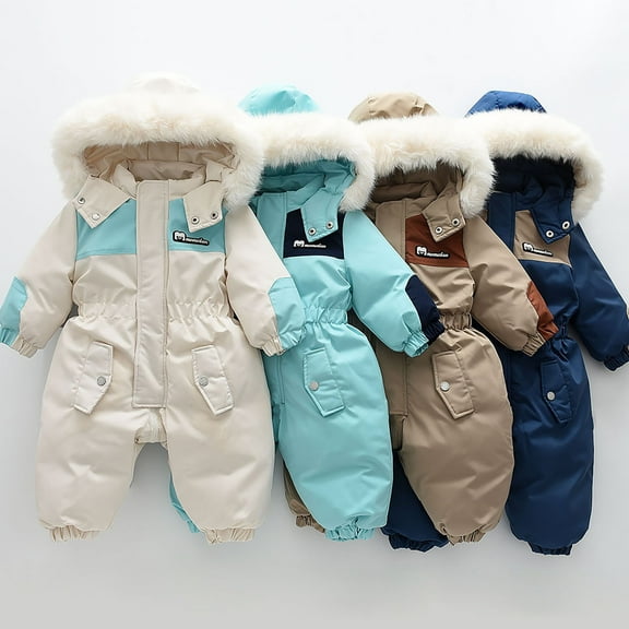 Ski Suit Kids Snowsuit Boys Girls Snowboard Suit Ski Jumpsuits Coveralls Waterproof Windproof Boys Girls Fashion Solid Color Keep Warm Thickening Warm Outdoor Hooded Jumpsuit White 3 Years