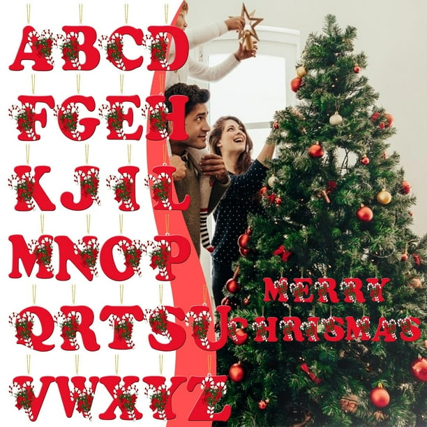 Xihbxyly Adornos de Letras para Árbol de Navidad, Colgante con 26 Letras Del Alfabeto, Decoración Personalizada Diy, Material Acrílico, Resistente y Ligero, Multiusos, Ideal para El Hogar y La Oficin