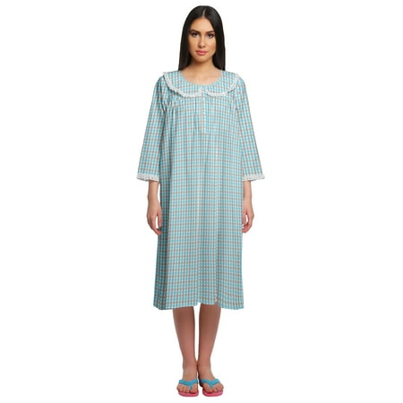 

Moomaya Cotton Sleepwear For Ladies Printed Round Neck Button Placket Nightdress