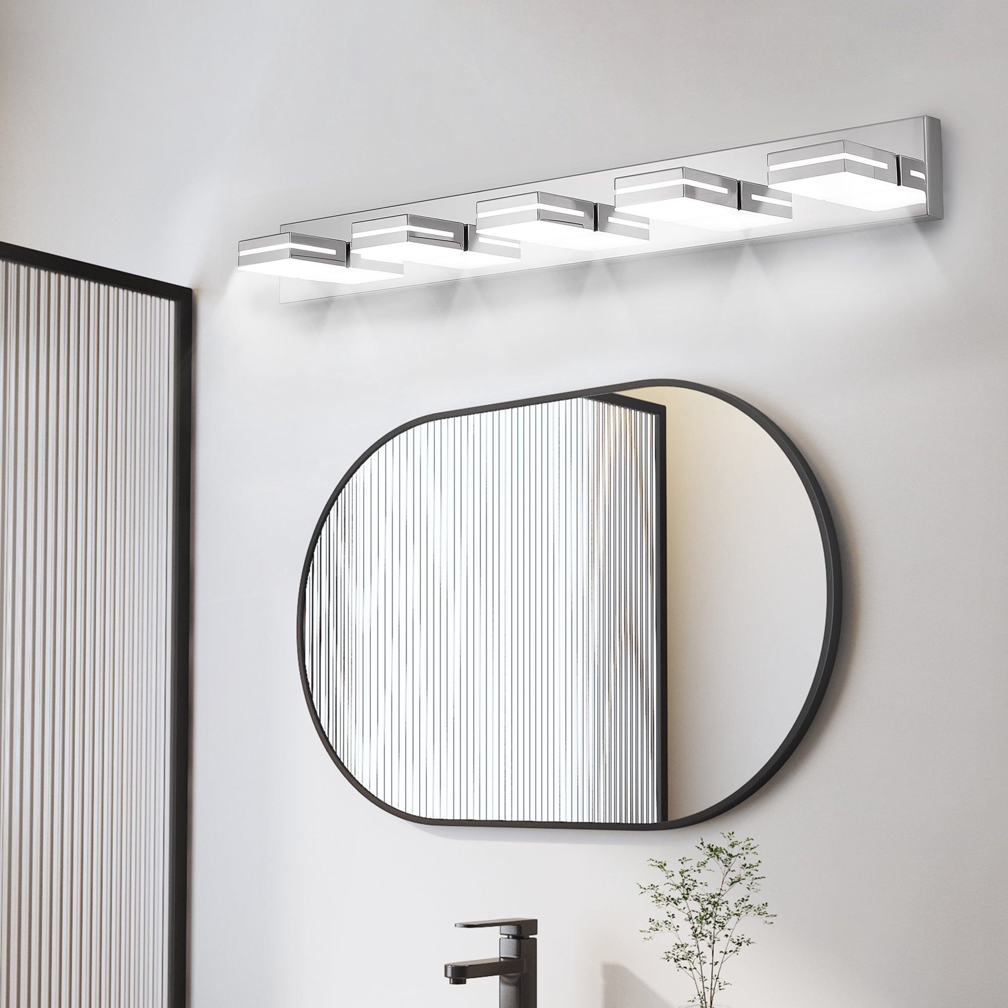 GCGAFUL 41 in. 5-Light Chrome Modern Dimmable Bathroom Vanity Light with 360° Rotatable Head, Wall Sconce for Bathroom and Mirror