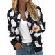 thumbnail image 1 of Chaqueta bomber con estampado de murciélago rosa para mujer, abrigo informal ligero con cremallera, puños y dobladillo acanalados, 1 of 5