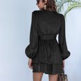 thumbnail image 4 of Vestido de cuello en V de moda de poliéster de manga larga casual suelta corbata vestido de cintura alta para mujeres negro XL, 4 of 6