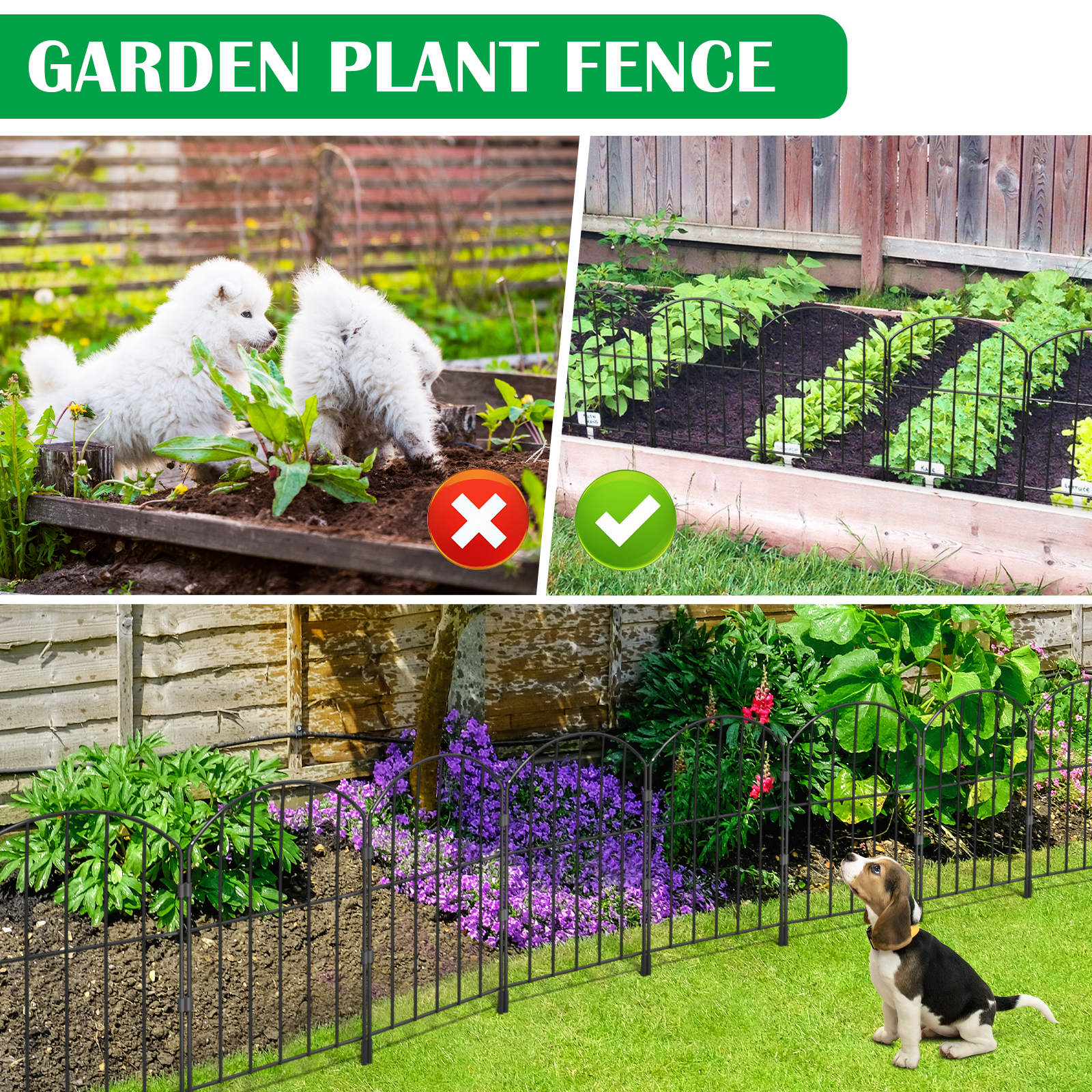 Yeabett Garden Fence,10 Pcs Rustproof Metal Fence Panels，Total 10ft(L) x 24in(H) Garden Fencing Animal Barrier,Decorative Garden Fences and Borders for Dogs, Flower Bed, Patio
