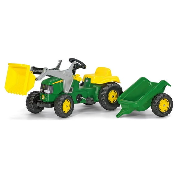 Rolly Toys John Deere Pedal Tractor w/ Working Front Loader & Detachable Trailer