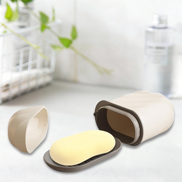 Boîte à Savon de Voyage Portable avec Couvercle Hermétique et Fond Drainant - Récipient de Rangement pour Savon en Plastique, Rainures De, Gris, JKODE