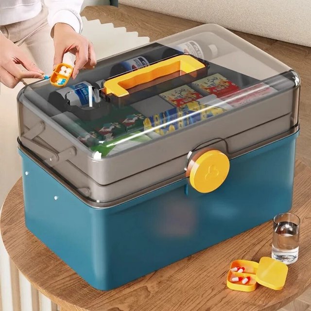 Multi-Functional First Aid Kit Storage Box Medical Box Organizer Portable Medicine Cabinet Family Household Emergency Kit BoxBlueL 34X19X21.5cm He Qiyong unisex