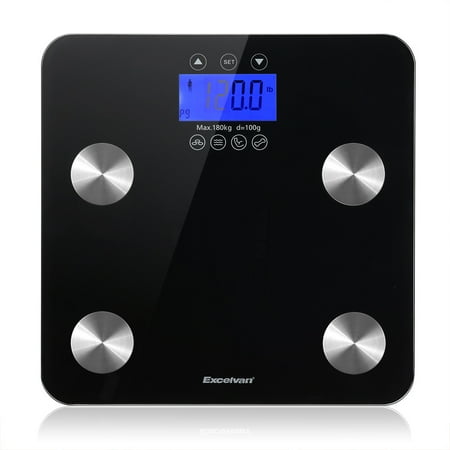 Excelvan Touch 400 lb Digital Body Fat Scale with Tempered Glass Platform, Smart Step-on Technology, 10 User Recognition, Measures up to 7