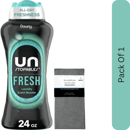 Downy Unstopables In-Wash Laundry Scent Booster Beads, Fresh Scent, 24 oz with Microfiber Solid Color Towel by BundleEase