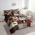 thumbnail image 4 of Feelyou Rustic Farmhouse Bear Twin Bedding Sets 7-Piece, Reindeer Moose Wildlife Bedding Comforter Set, Red Brown Square Plaid Reversible Sheet Sets, Ultra Soft Bedroom Decor, 4 of 8