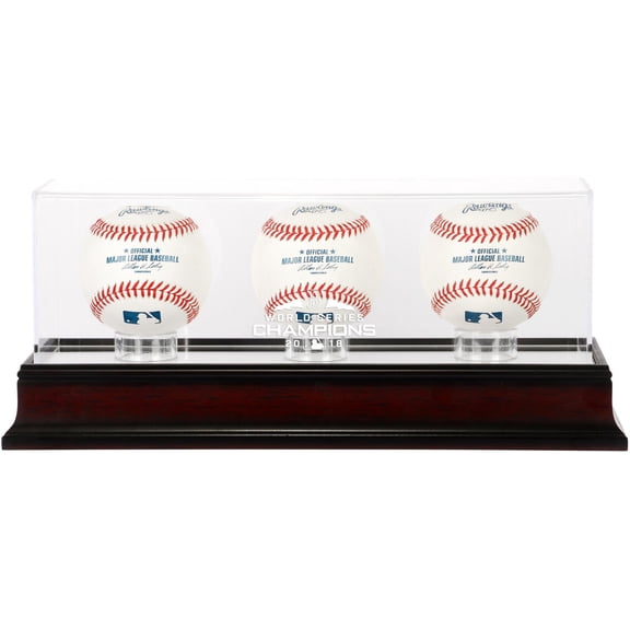Boston Red Sox 2018 MLB World Series Champions Mahogany Logo 3-Baseball Display Case - Fanatics Authentic Certified
