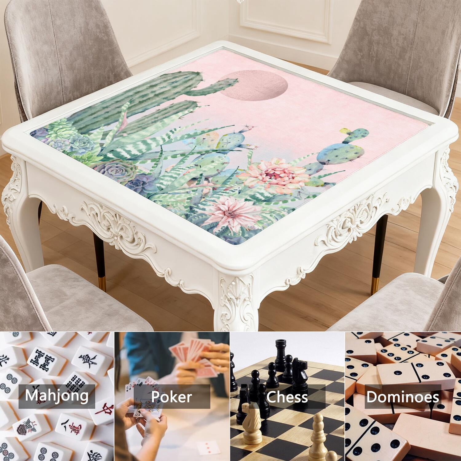 Square Botanical Style Mahjong Mat 31.5 Inches Crafted from Premium Rubber Featuring Anti-Slip Backing Grip and Noise Reduction Qualities for Multi-Game Table Protection