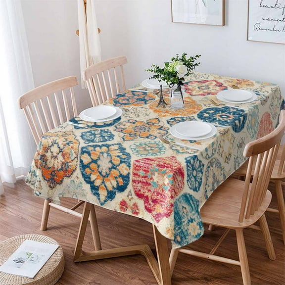 Boho Morocco Tablecloth Rectangle Table Cloth 60x84 , Waterproof Tablecloth Outdoor Table Cloth, Retro Farmhouse Ethnic Neutral Aesthetic Washable Table Cover for Kitchen Dining Party