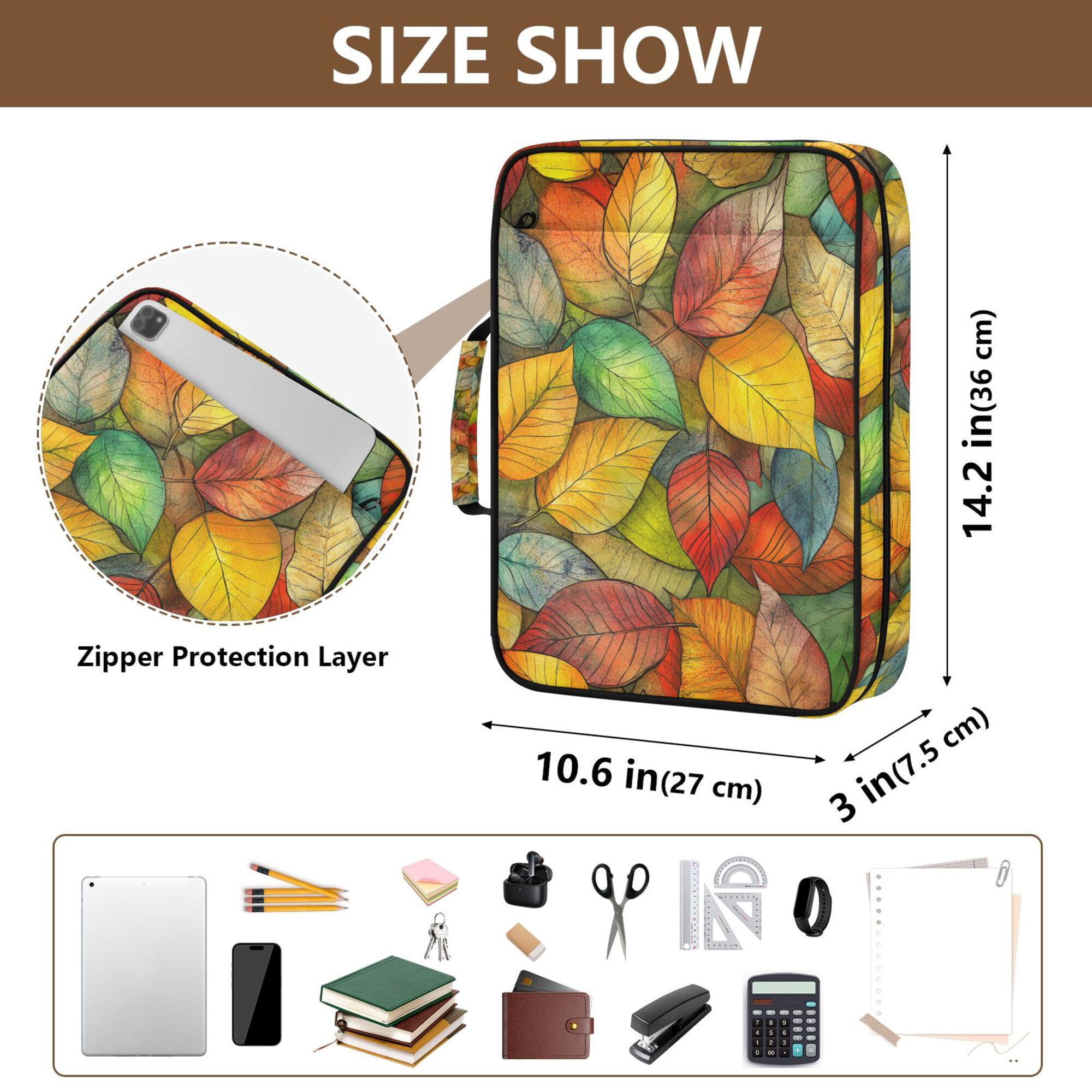 FORMRS Accordion File Folder A4 Size 7-Pocket Expanding Document Organizer Bag with 3 Ring Binder, Retro Autumn Leaves