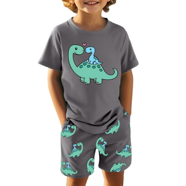 Ensemble Garçon Imprimé T-Shirts à Manches Courtes Shorts Col Ras du Cou Tenue d'Été Mignonne Tenues Garçon 4-5 Ans