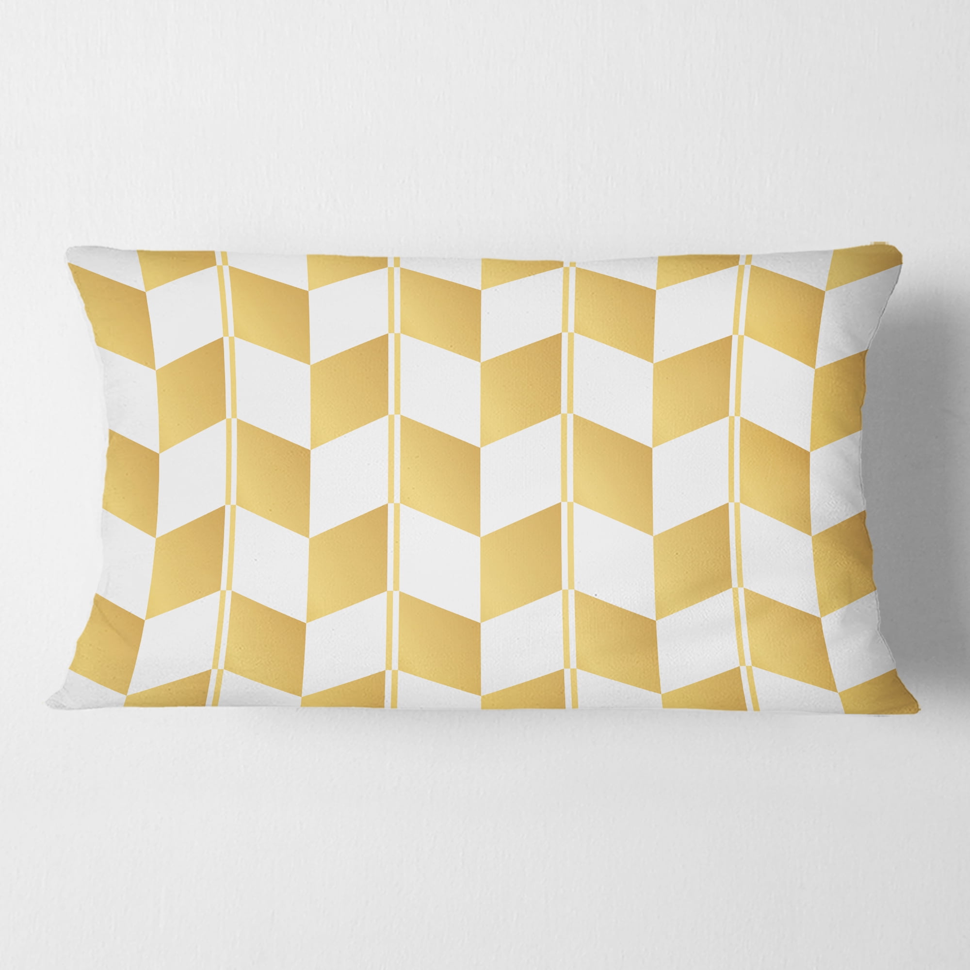 Designart Gold And White Geometric Pattern I' Mid-Century Modern Throw Pillow - 12x20